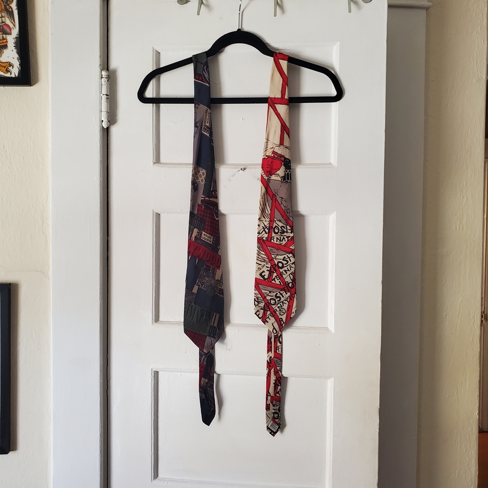 Vintage 90s Silk Red and Black Patterned Ties